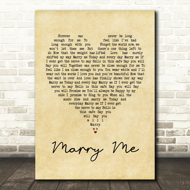 Train Marry Me Vintage Heart Song Lyric Quote Print