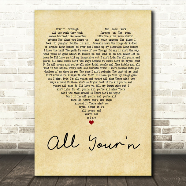 Tyler Childers All Your'n Vintage Heart Song Lyric Quote Print