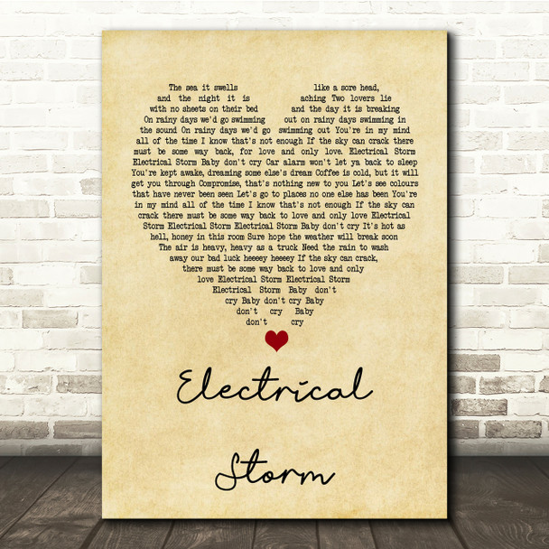 U2 Electrical Storm Vintage Heart Song Lyric Quote Print