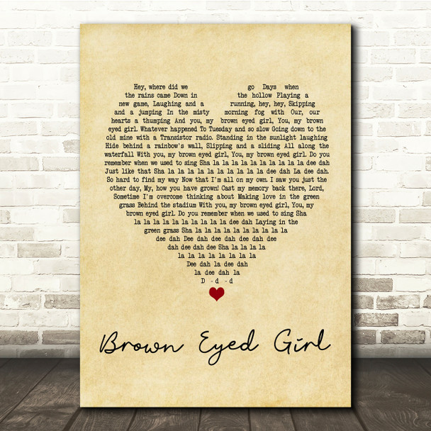 Van Morrison Brown Eyed Girl Vintage Heart Song Lyric Quote Print