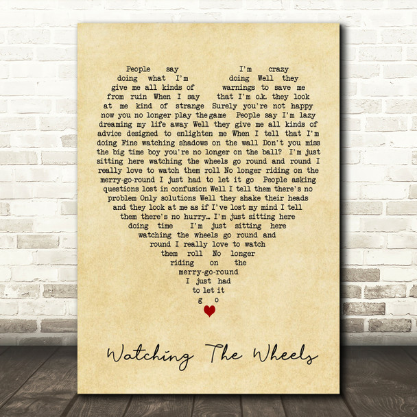 Watching The Wheels John Lennon Vintage Heart Quote Song Lyric Print