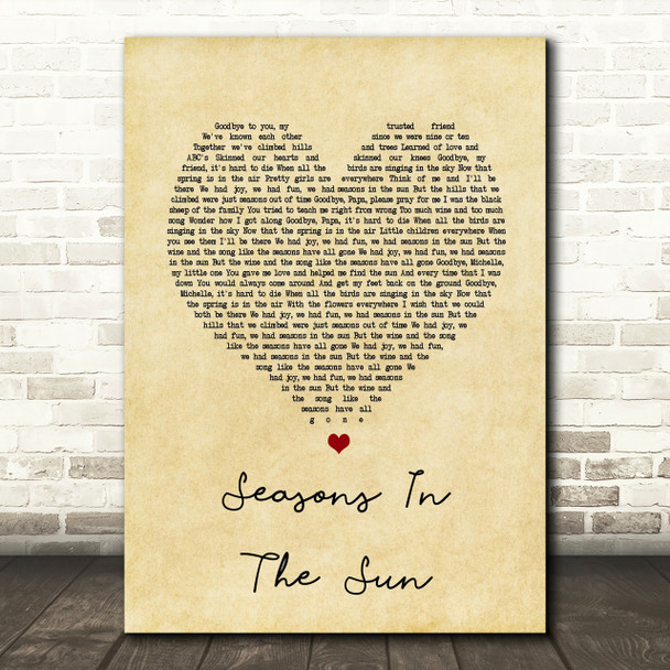 Westlife Seasons In The Sun Vintage Heart Song Lyric Quote Print