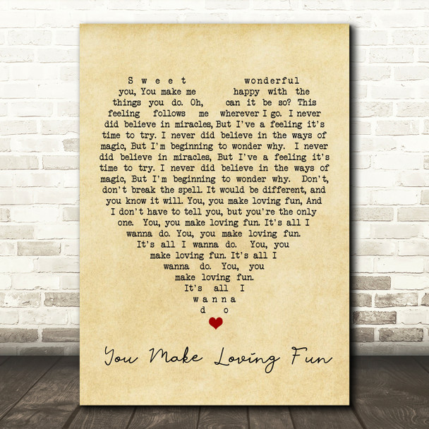 You Make Loving Fun Fleetwood Mac Vintage Heart Quote Song Lyric Print