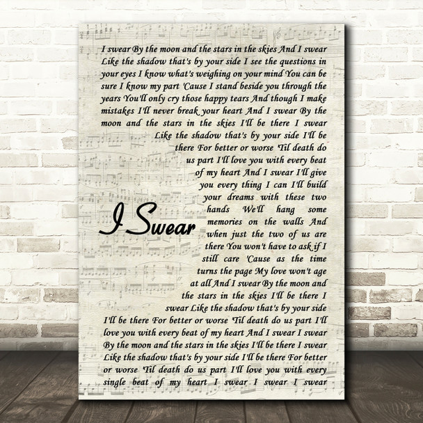 All 4 One I Swear Vintage Script Song Lyric Quote Print