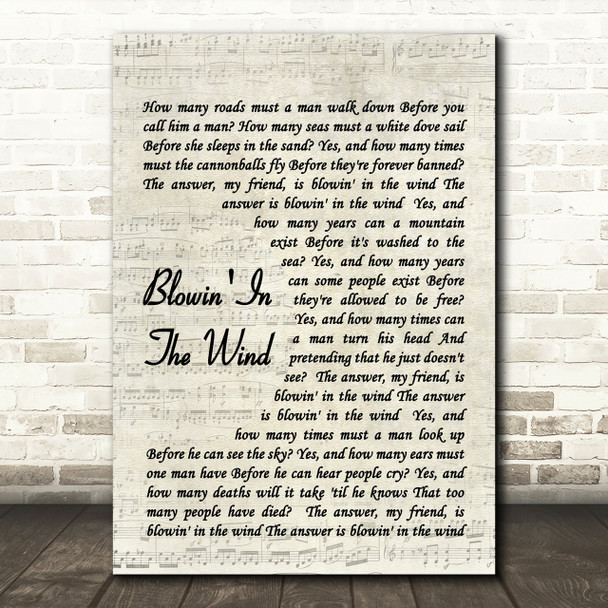 Blowin' In The Wind Bob Dylan Script Quote Song Lyric Print