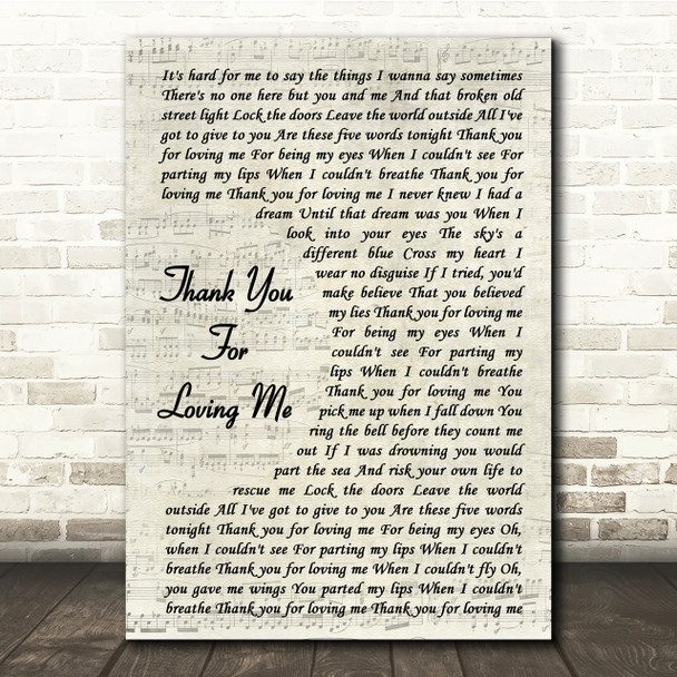 Bon Jovi Thank You For Loving Me Vintage Script Song Lyric Quote Print