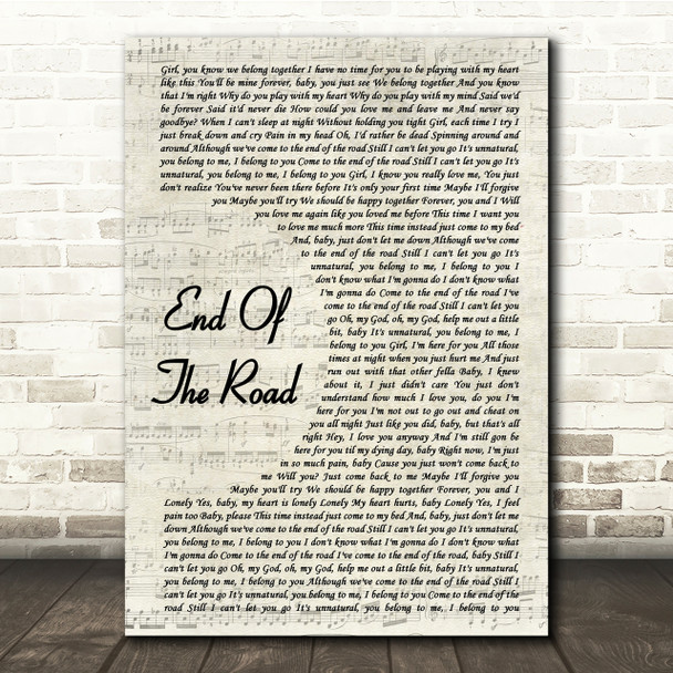 Boyz II Men End Of The Road Vintage Script Song Lyric Quote Print