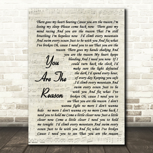 Calum Scott You Are The Reason Vintage Script Song Lyric Quote Print