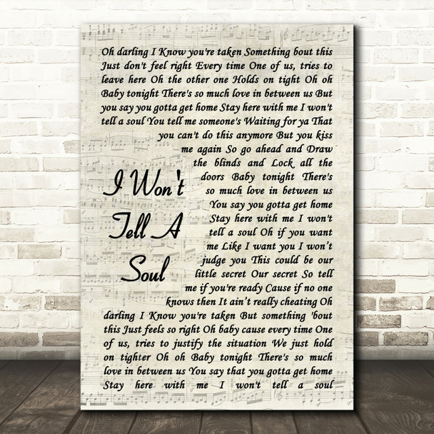 Charlie Puth I Won't Tell A Soul Vintage Script Song Lyric Quote Print