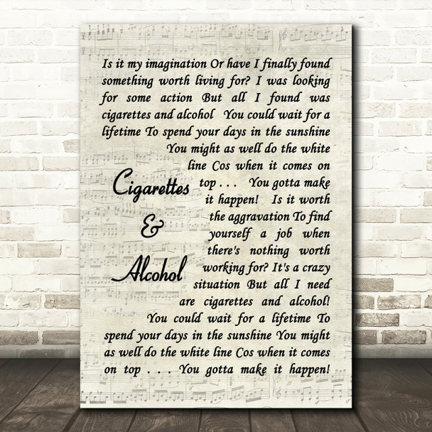 Cigarettes & Alcohol Oasis Script Quote Song Lyric Print