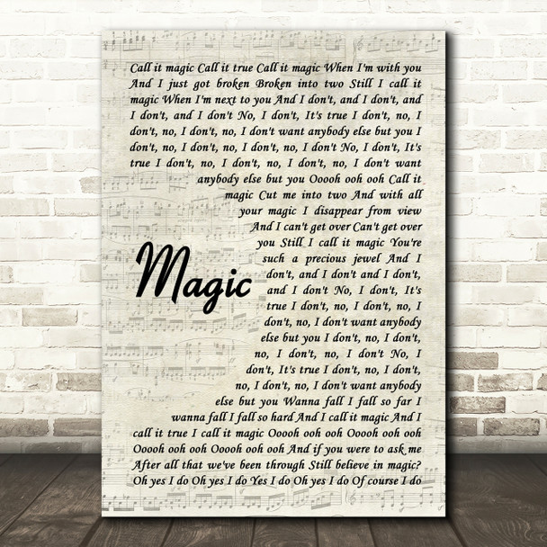 Coldplay Magic Vintage Script Song Lyric Quote Print