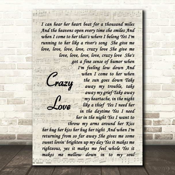 Crazy Love Van Morrison Song Lyric Vintage Script Quote Print