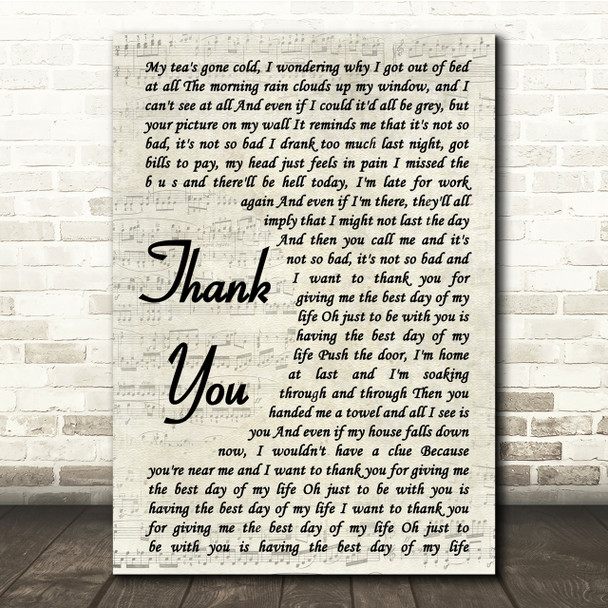 Dido Thank You Vintage Script Song Lyric Quote Print