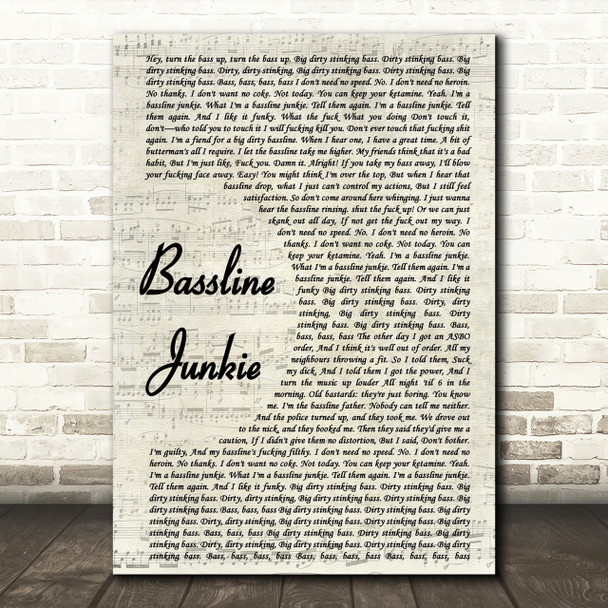 Dizzee Rascal Bassline Junkie Vintage Script Song Lyric Quote Print