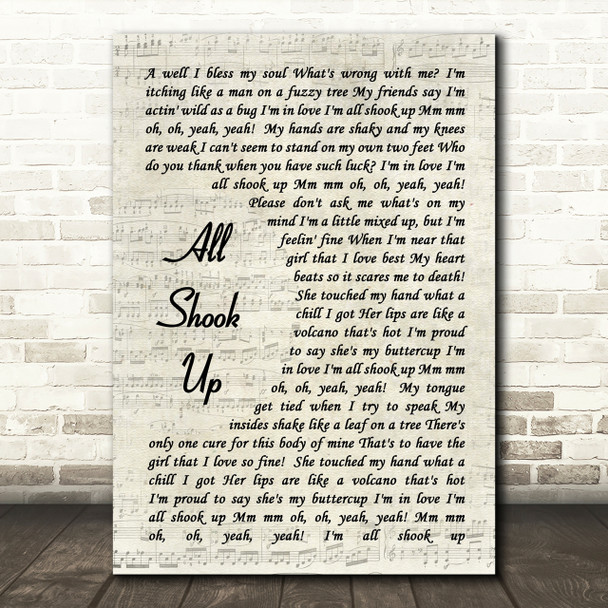 Elvis Presley All Shook Up Vintage Script Song Lyric Quote Print