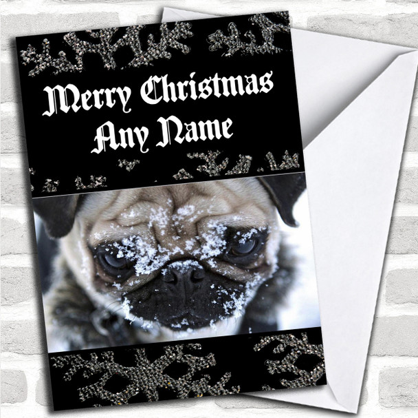 Pug Dog In The Snow Personalized Christmas Card