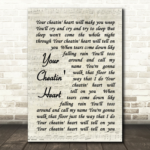 Elvis Presley Your Cheatin' Heart Vintage Script Song Lyric Quote Print