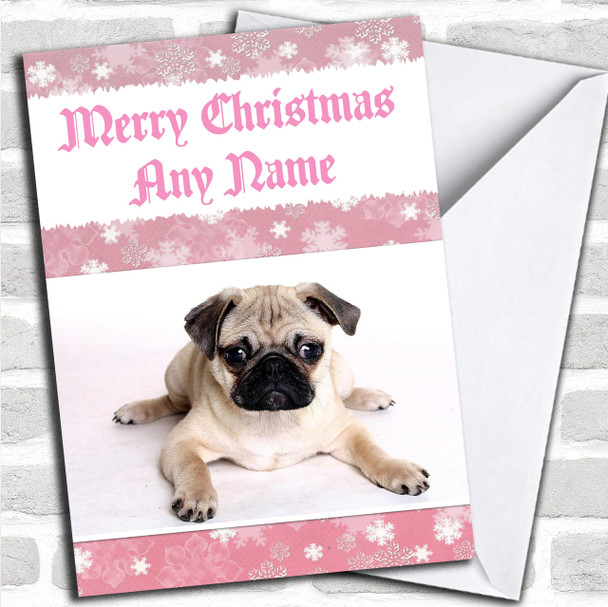 Pug Pink Personalized Christmas Card