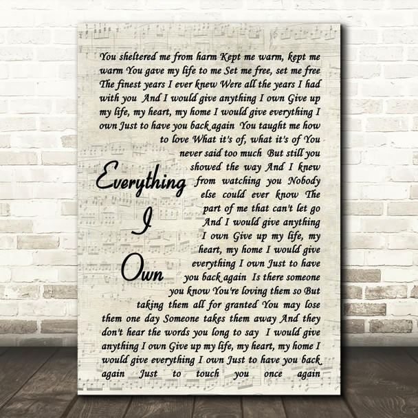 Everything I Own Bread Script Quote Song Lyric Print
