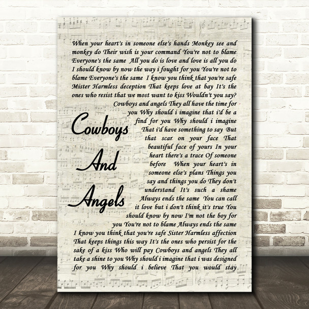 George Michael Cowboys And Angels Vintage Script Song Lyric Quote Print