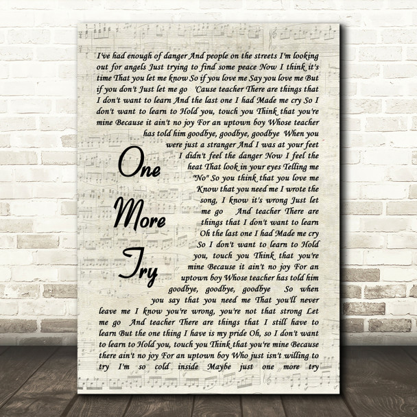 George Michael One More Try Vintage Script Song Lyric Quote Print