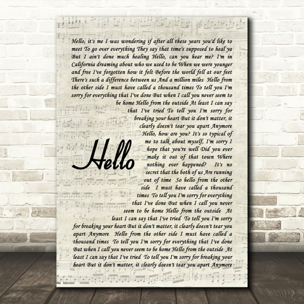 Hello Adele Script Quote Song Lyric Print
