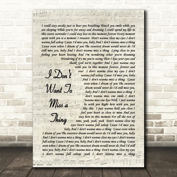 I Don't Want To Miss A Thing Aerosmith Script Quote Song Lyric Print
