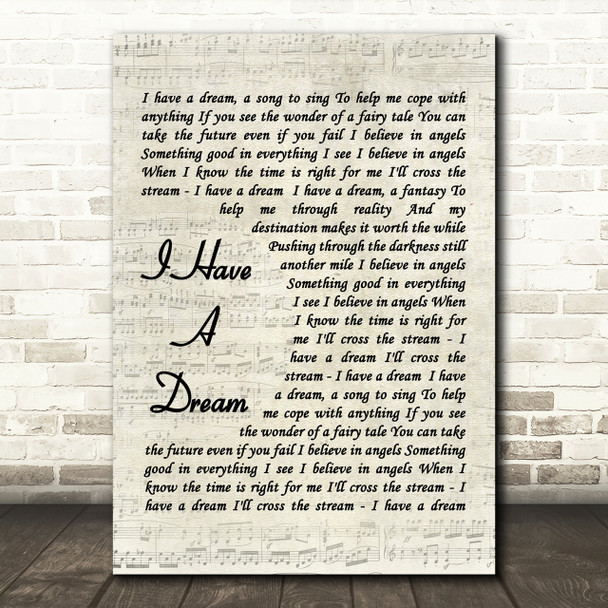 I Have A Dream ABBA Script Quote Song Lyric Print