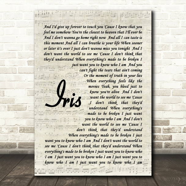 Iris Goo Goo Dolls Script Quote Song Lyric Print