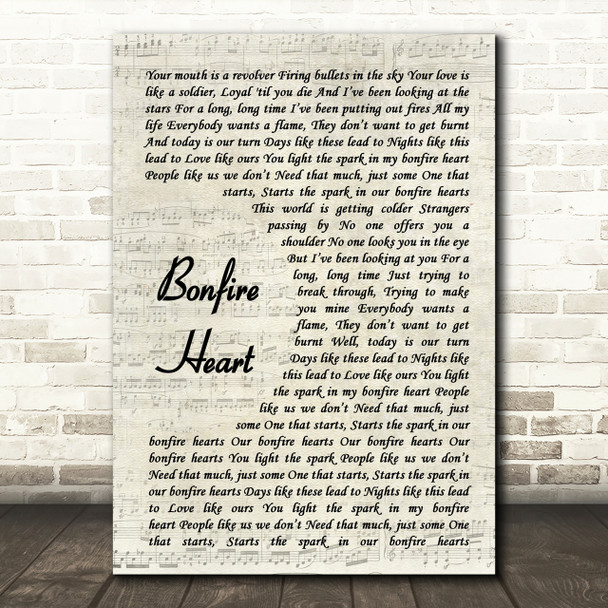 James Blunt Bonfire Heart Vintage Script Song Lyric Quote Print
