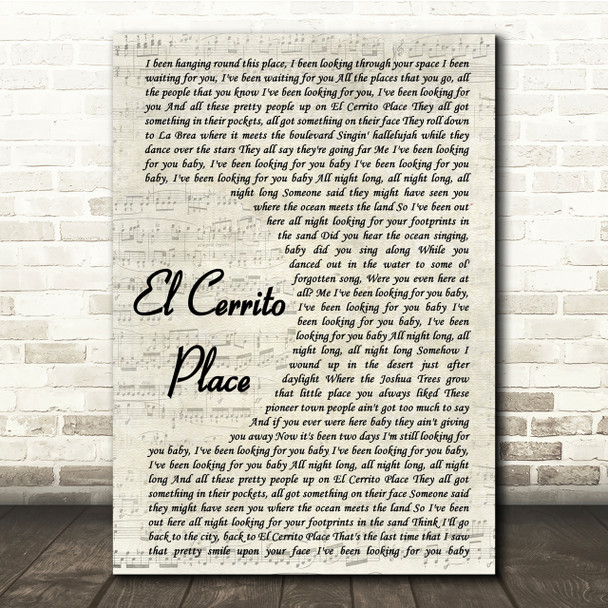 Kenny Chesney El Cerrito Place Vintage Script Song Lyric Quote Print