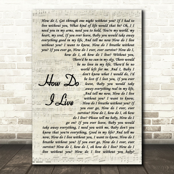 LeAnn Rimes How Do I Live Song Lyric Vintage Script Quote Print