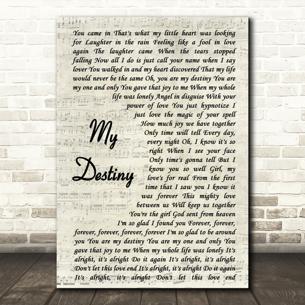 Lionel Ritchie My Destiny Vintage Script Song Lyric Quote Print