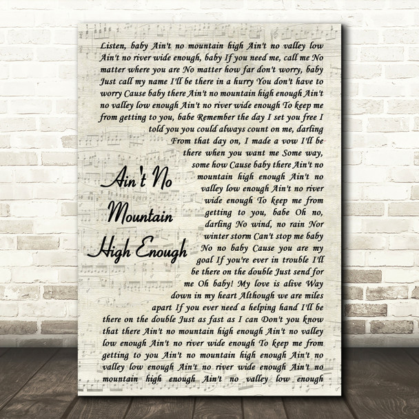 Marvin Gaye Ain't No Mountain High Enough Vintage Script Song Lyric Quote Print