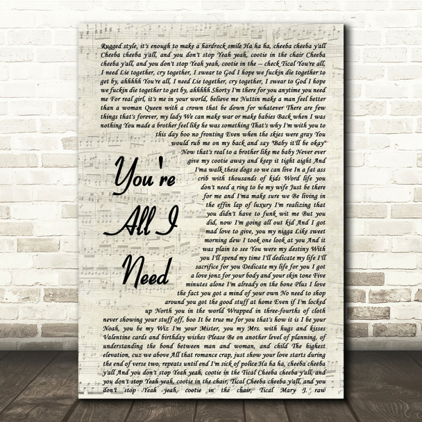 Method Man You're All I Need Vintage Script Song Lyric Quote Print