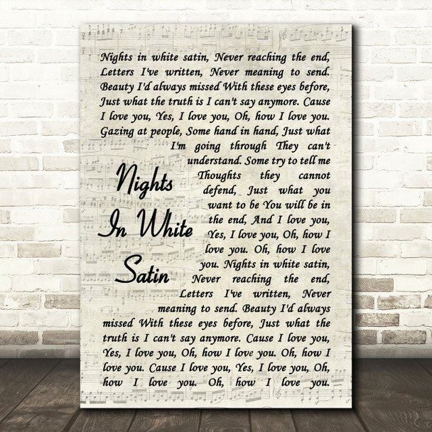 Moody Blues Nights In White Satin Vintage Script Song Lyric Quote Print