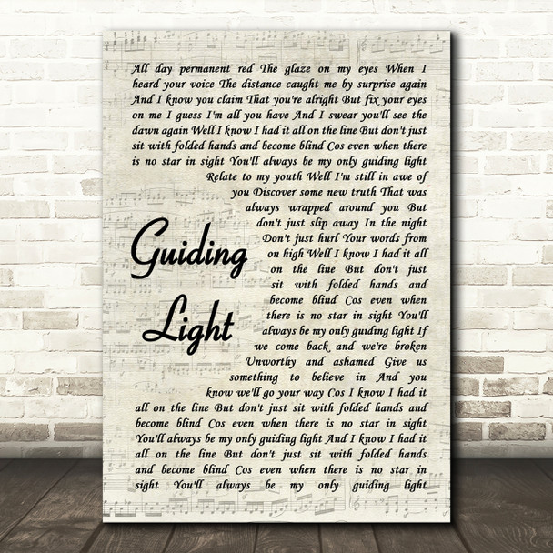 Mumford & Sons Guiding Light Song Lyric Vintage Script Quote Print