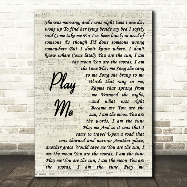 Neil Diamond Play Me Vintage Script Song Lyric Quote Print