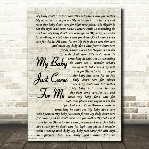 Nina Simone My Baby Just Cares For Me Vintage Script Song Lyric Quote Print