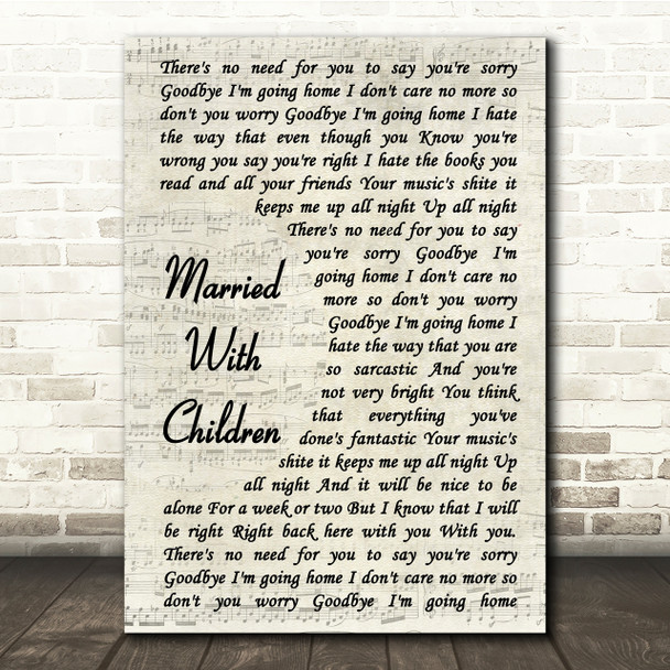 Oasis Married With Children Vintage Script Song Lyric Quote Print