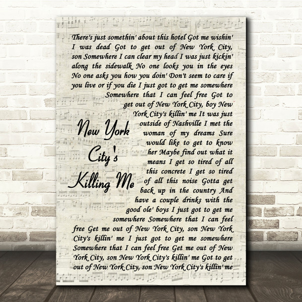 Ray LaMontagne New York City's Killing Me Vintage Script Song Lyric Quote Print