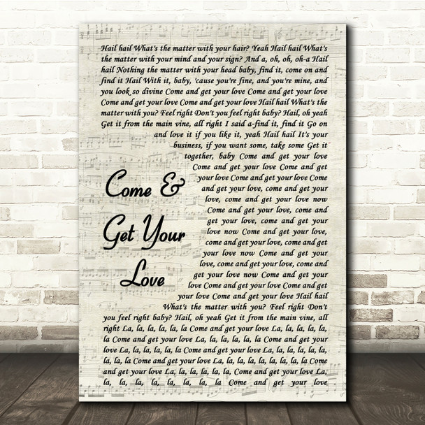 Redbone Come And Get Your Love Vintage Script Song Lyric Quote Print