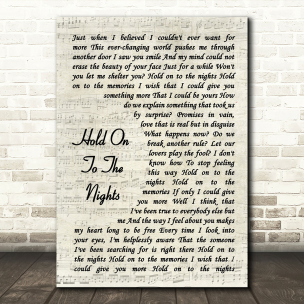 Richard Marx Hold On To The Nights Song Lyric Vintage Script Quote Print