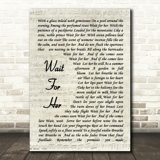 Roger Waters Wait For Her Song Lyric Vintage Script Quote Print