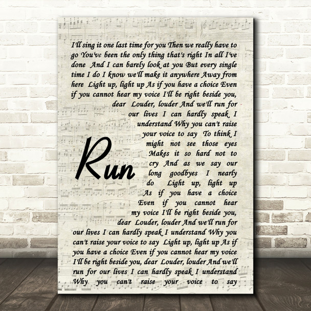 Run Leona Lewis Song Lyric Vintage Script Quote Print