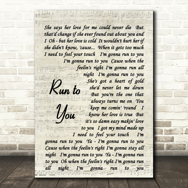 Run To You Bryan Adams Script Quote Song Lyric Print