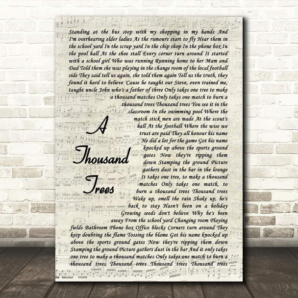 Stereophonics A Thousand Trees Song Lyric Vintage Script Quote Print