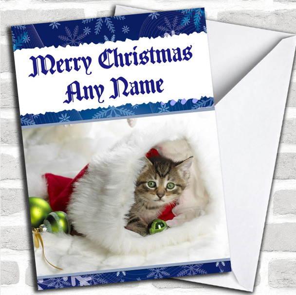 Adorable Kitten In A Christmas Hat Personalized Christmas Card