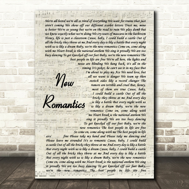 Taylor Swift New Romantics Vintage Script Song Lyric Quote Print