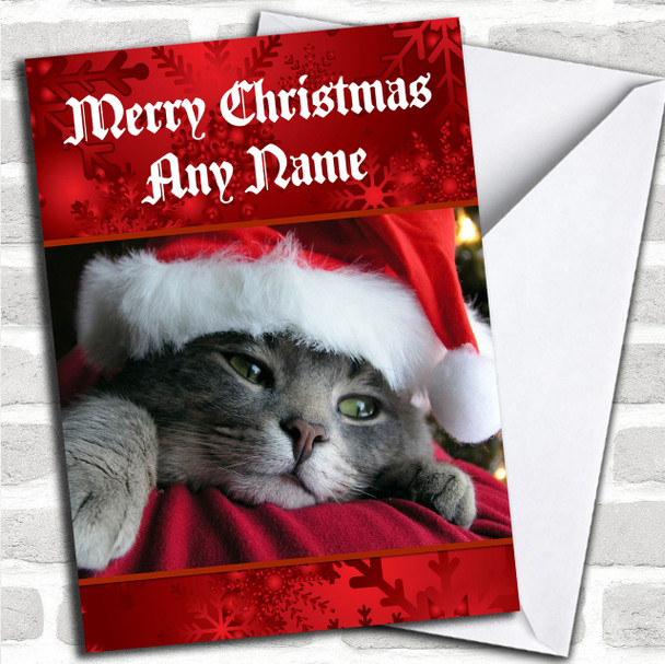 Cute Cat With A Christmas Hat Personalized Christmas Card